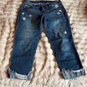 Liverpool Distressed Crop Boyfriend Blue Jeans. Size 2/26